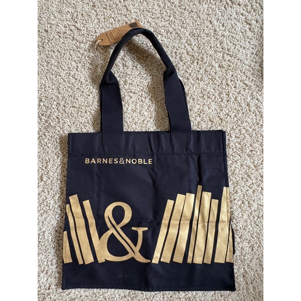 Barnes & Noble Organic Cotton Tote Bag Black Gold Metallic Re-Wrap Handmade